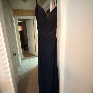 La Femme Black Spaghetti-Strap Maxi Gown